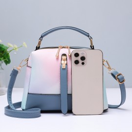 Ombre Square Handbag, Fashion Crossbody Bag With Multi Zipper, Women's Small PU Leather Purse