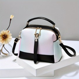 Ombre Square Handbag, Fashion Crossbody Bag With Multi Zipper, Women's Small PU Leather Purse