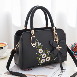 Elegant Floral Pattern Handbag, Women's Fashion Faux Leather Shoulder Bag, Trendy Double Handle Purse