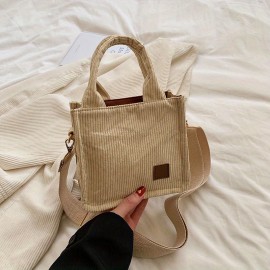 Corduroy Tote Bag, Stylish Daily Crossbody Bag, Women's Mini Top Handle Purse