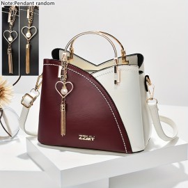 Fashion Color Contrast Handbags, Tassel Decor Crossbody Bag, Women's Top Ring Purses For Every Day