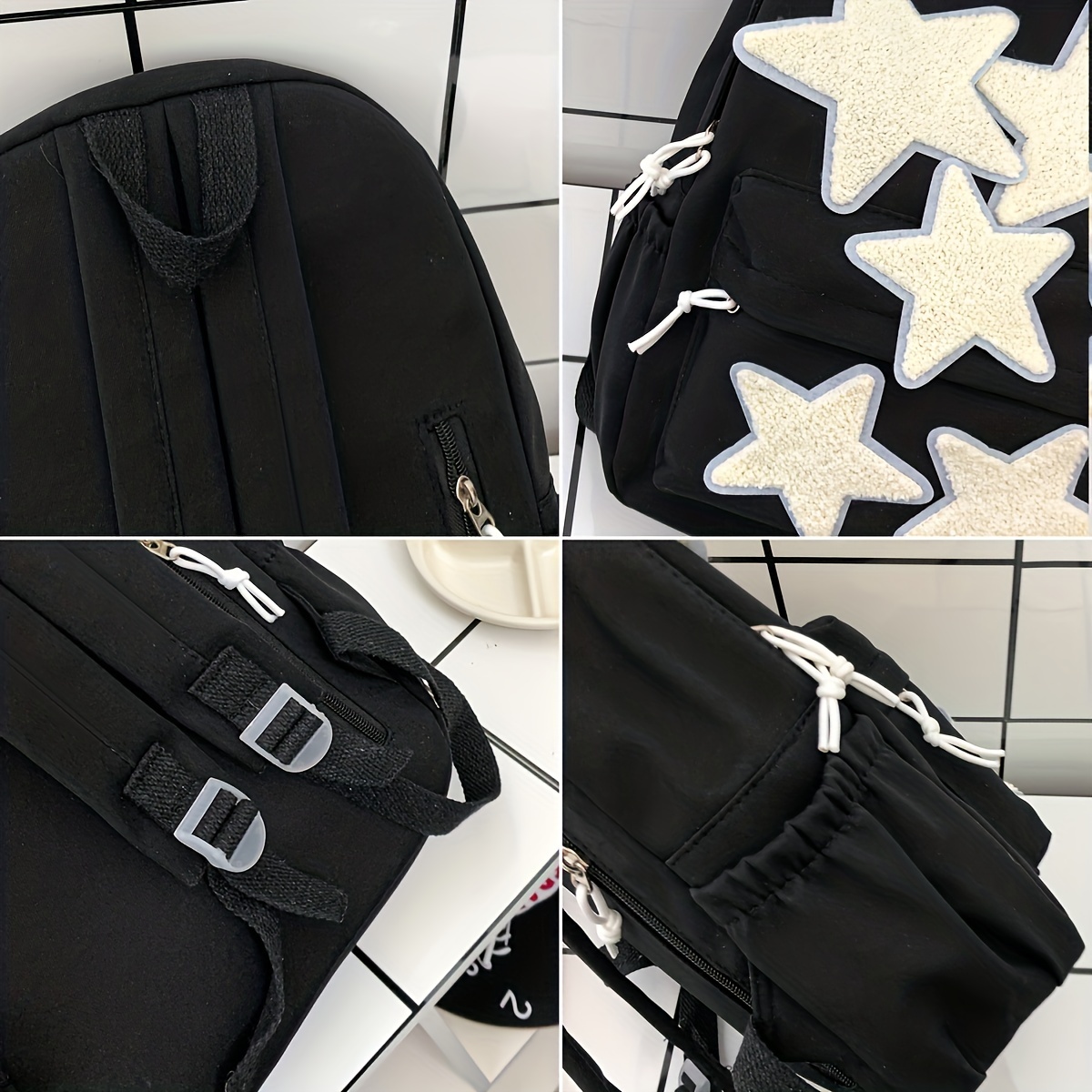 kawaii star decor backpack cute preppy canvas school bag womens everyday laptop bag rucksack details 0