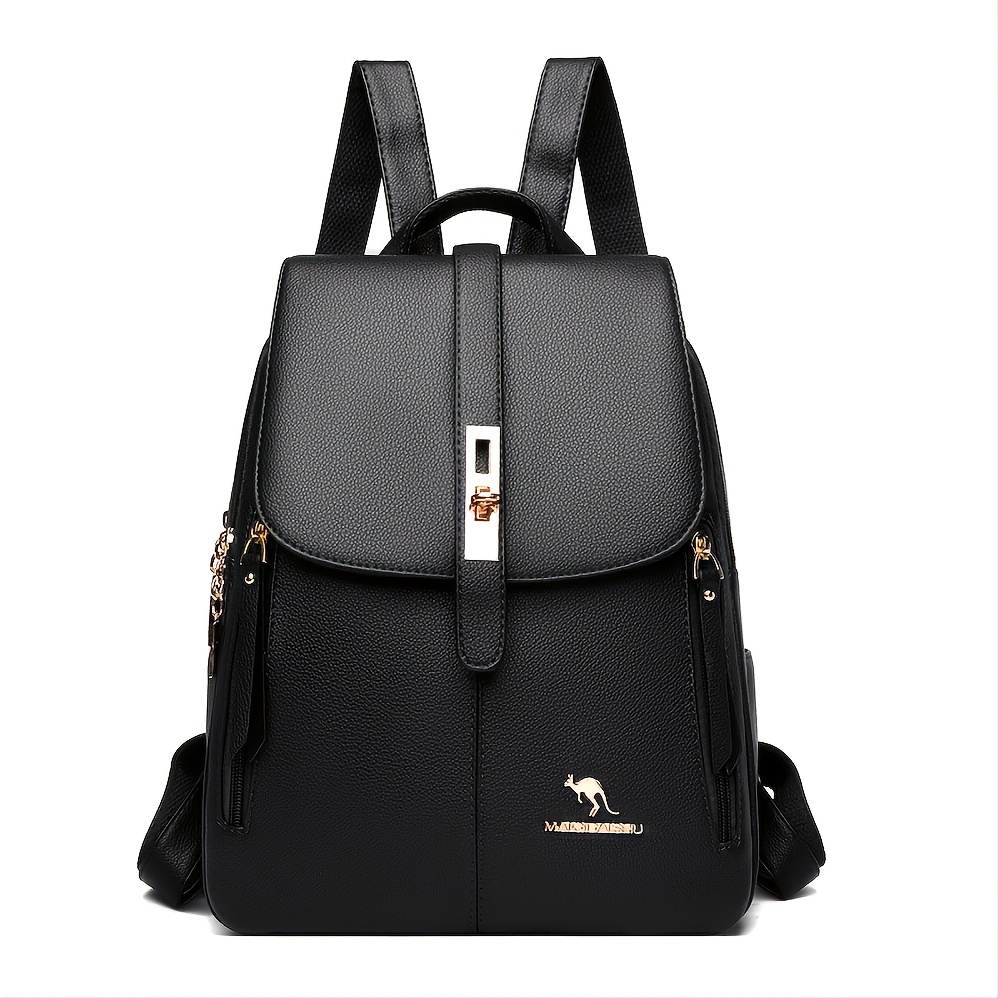 women large capacity backpack solid color buckle decor bag for outdoor travel details 6