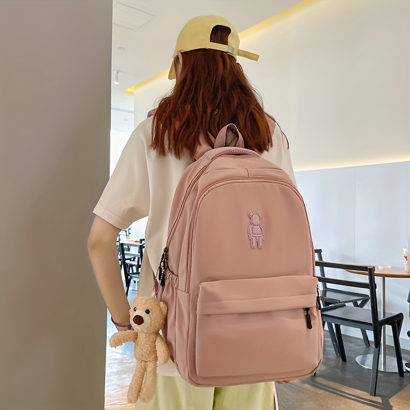 kawaii backpack with cute plush pendant simple preppy laptop schoolbag casual large capacity travel rucksack details 2