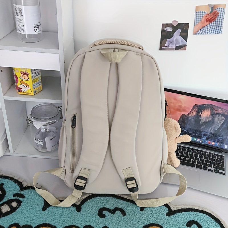 kawaii backpack with cute plush pendant simple preppy laptop schoolbag casual large capacity travel rucksack details 6