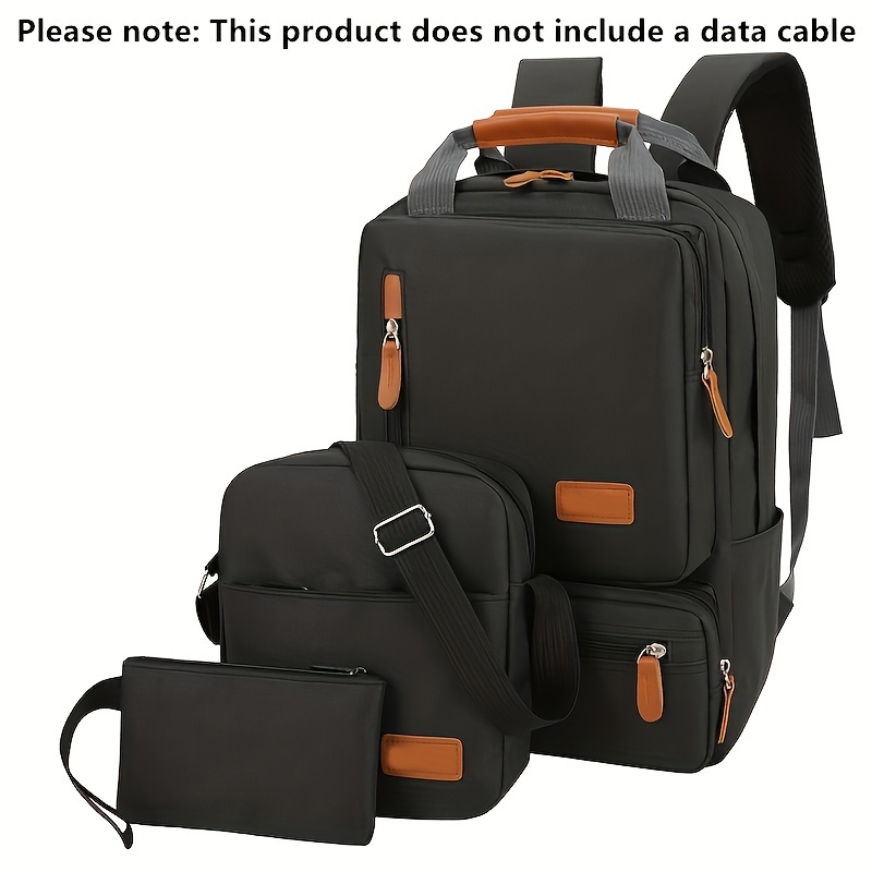 3pcs laptop backpack set functional travel school bag with crossbody bag wrist bag details 1