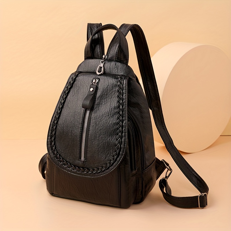 retro pu leather flap backpack soft multi pockets sling daypack fashion chest bag with zipper strap details 3