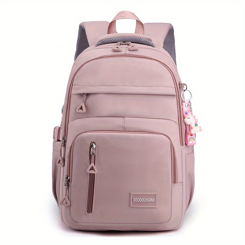 large capacity waterproof backpack solid color fashion casual nylon laptop bag with adjustable strap trendy versatile cute school bag details 0