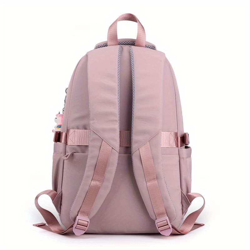 large capacity waterproof backpack solid color fashion casual nylon laptop bag with adjustable strap trendy versatile cute school bag details 3