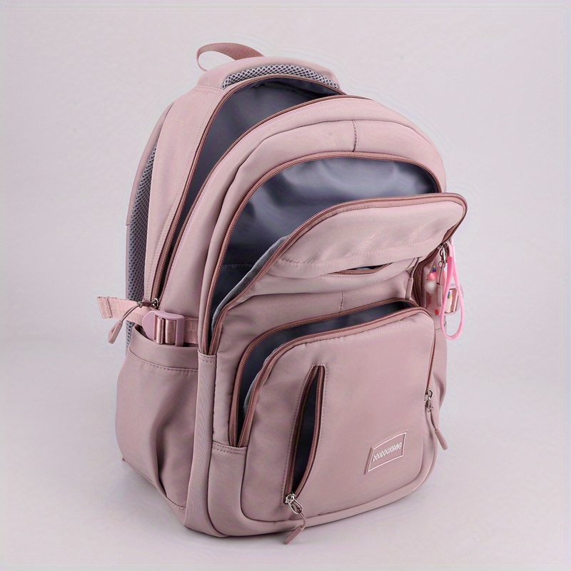 large capacity waterproof backpack solid color fashion casual nylon laptop bag with adjustable strap trendy versatile cute school bag details 6