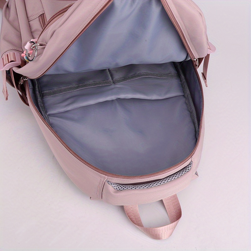 large capacity waterproof backpack solid color fashion casual nylon laptop bag with adjustable strap trendy versatile cute school bag details 8