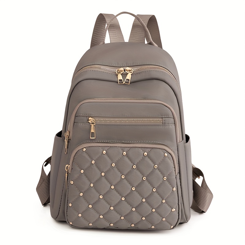 casual solid color backapck quilted rivets decor rucksack zipper womens travel rucksack details 7