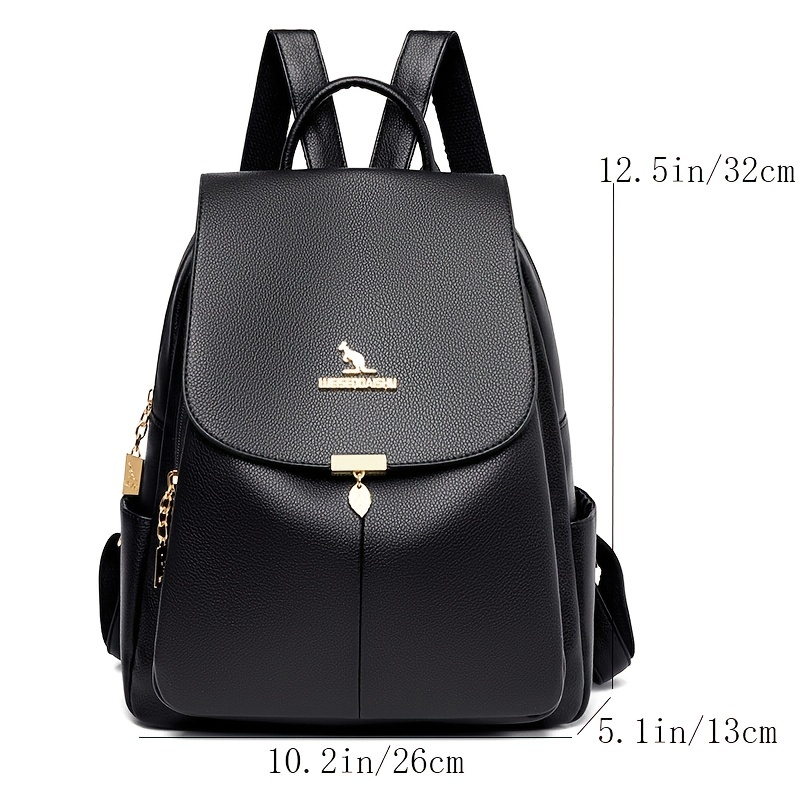 letter decor flap backpack womens faux leather bookbag small travel school daypack details 2