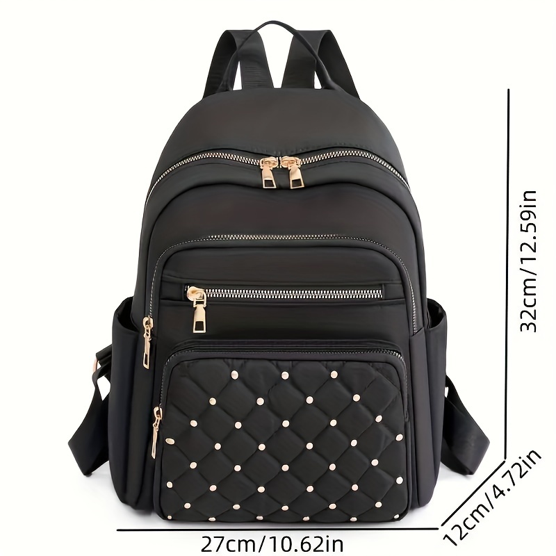 casual leisure backapck argyle pattern rivets decor travel daypack womens trendy backpack details 2