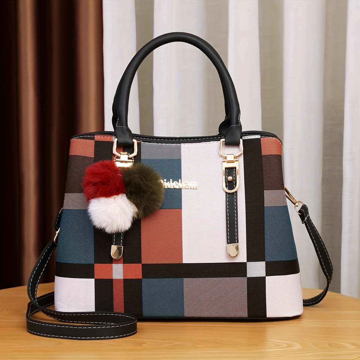 color stitching plaid crossbody bag pu leather textured bag purse classic versatile fashion shoulder bag details 6