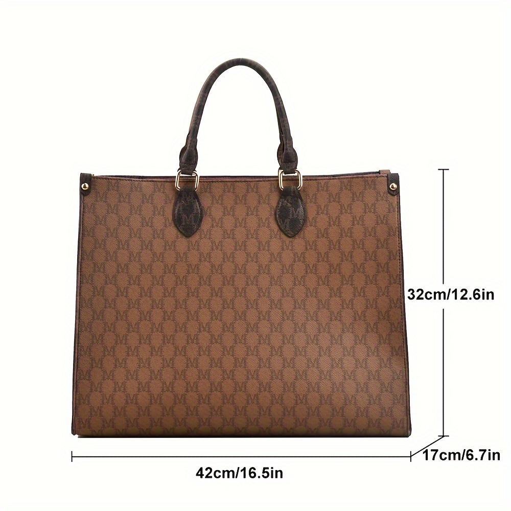 retro letter print tote bag pu leather shoulder bag womens large capacity handbag for daily use details 3