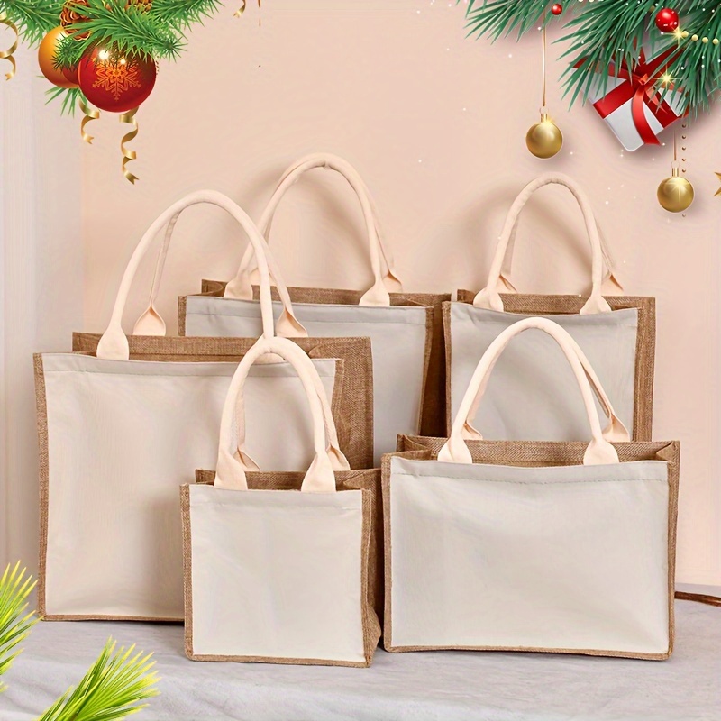 large capacity linen handbag simple solid color gift bag fashion versatile shopping purse details 1