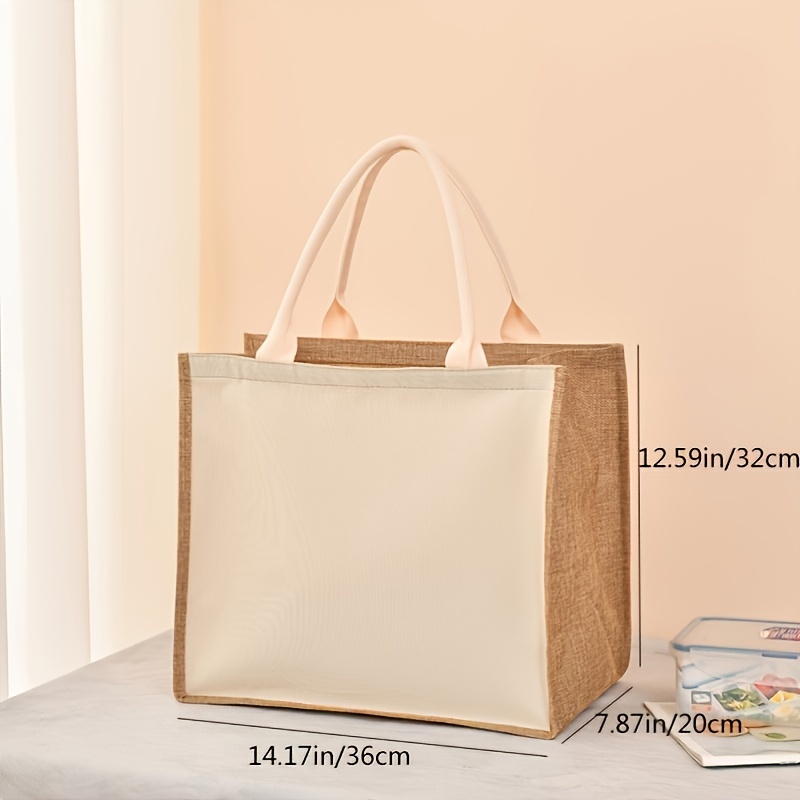 large capacity linen handbag simple solid color gift bag fashion versatile shopping purse details 2