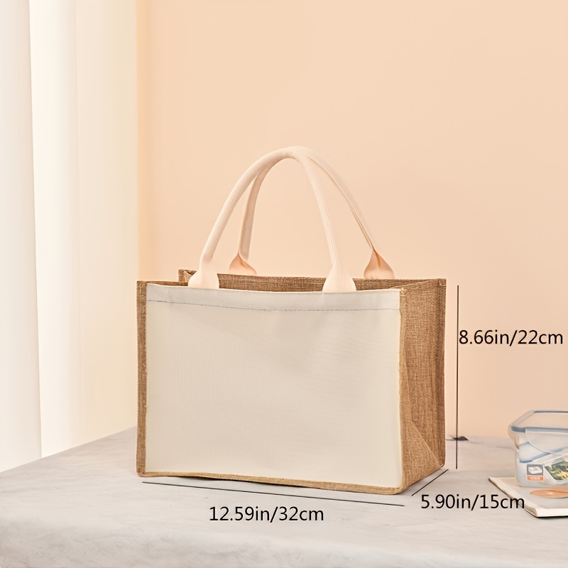 large capacity linen handbag simple solid color gift bag fashion versatile shopping purse details 3