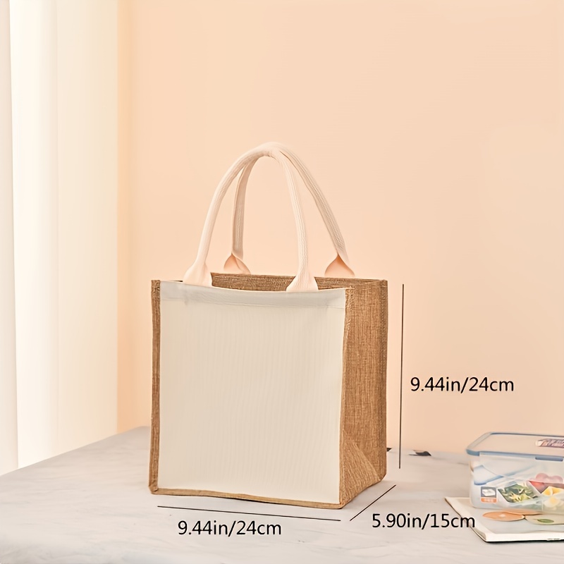 large capacity linen handbag simple solid color gift bag fashion versatile shopping purse details 6