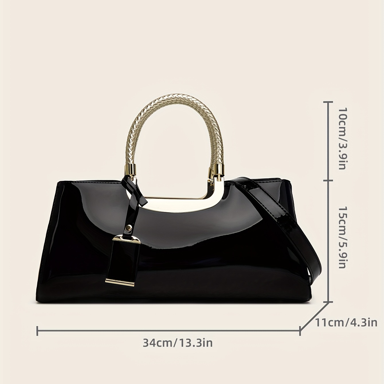 fashionable patent leather handbag for ladies details 2