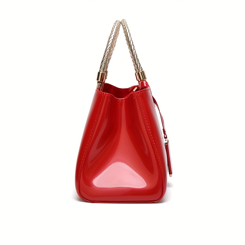 fashionable patent leather handbag for ladies details 4