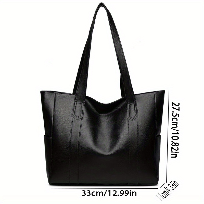 large capacity trendy shoulder bag solid color versatile underarm bag faux leather zipper stylish tote bag details 2