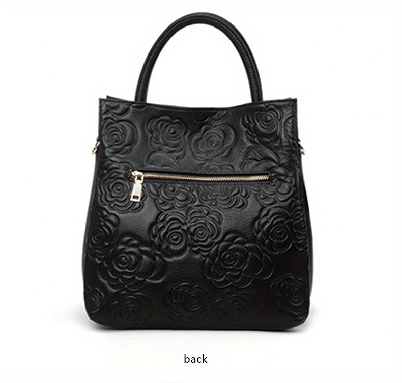 luxury flower embossed handbag fashion genuine leather tote bag womens top handle purse details 12