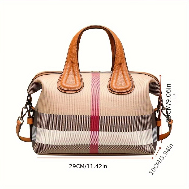 Vintage Plaid Pattern Tote Bag, Retro PVC Shoulder Bag, Women s Fashion Handbag For Commute Work details 3