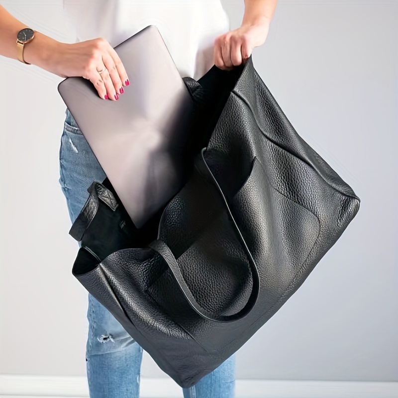 large capacity tote bag solid color shoulder bag womens casual handbag for commute work details 6