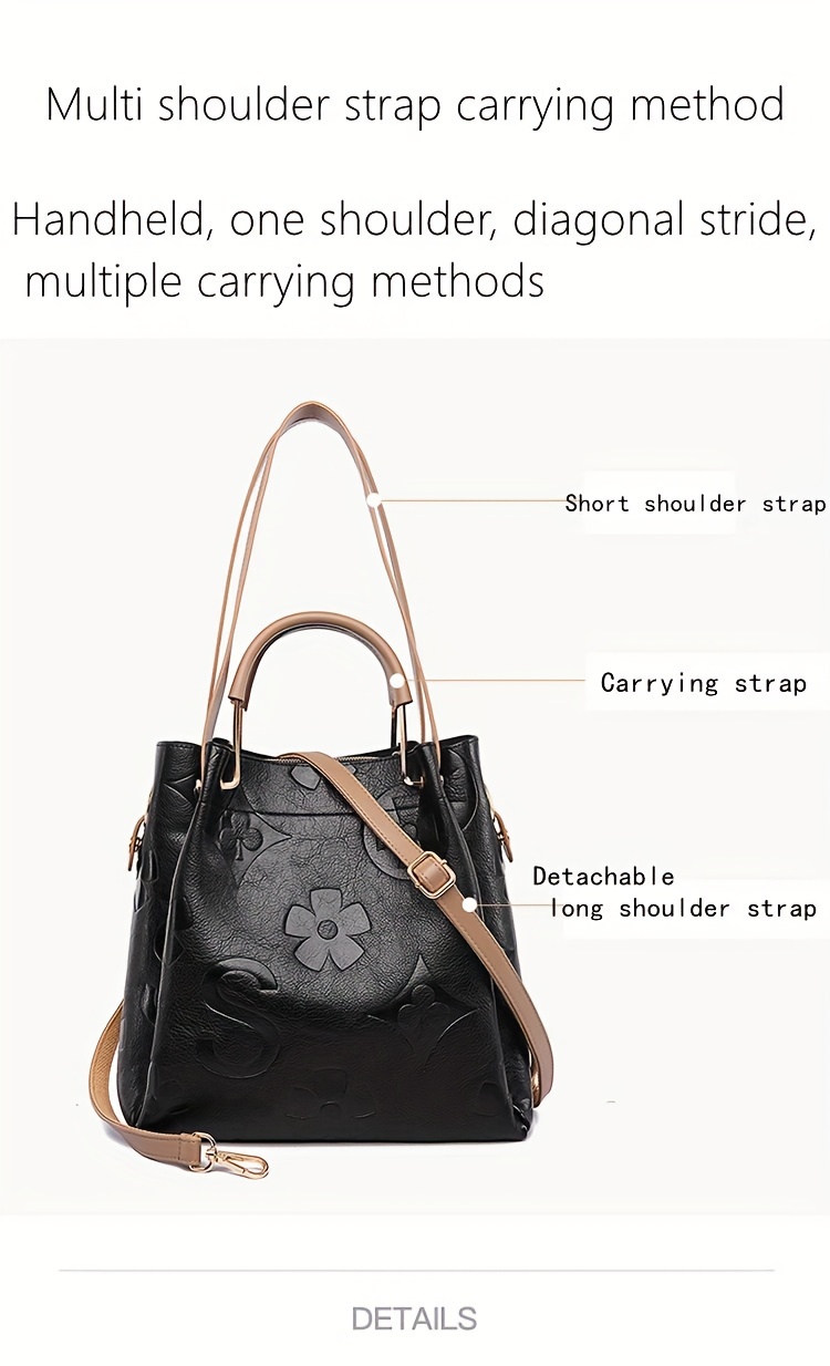 elegant flower embossed handbag fashionable satchel bag for work classic all match bag details 1