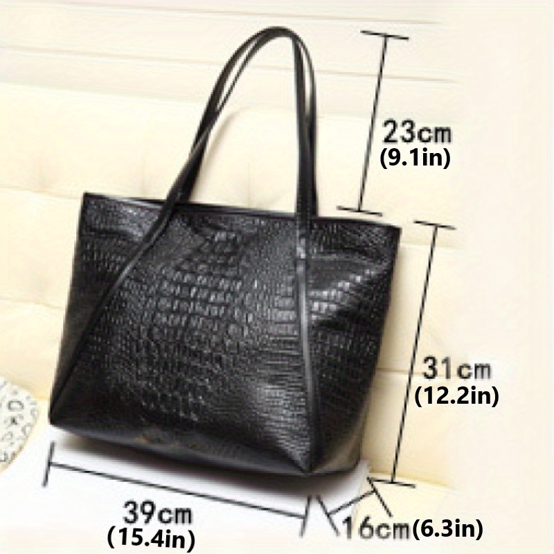 classic crocodile pattern tote bag large capacity versatile hobo bag womens stylish shoulder bag handbag details 1