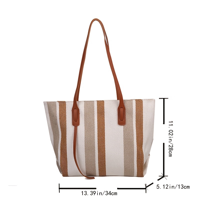 stripe pattern canvas tote bag womens large capacity shoulder bag casual handbag for work school details 2