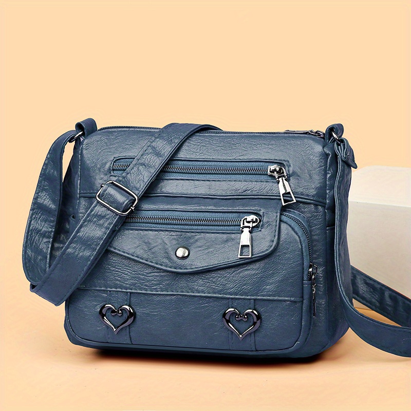 retro multi pockets crossbody bag soft faux leather shoulder bag heart decor purse for women details 6