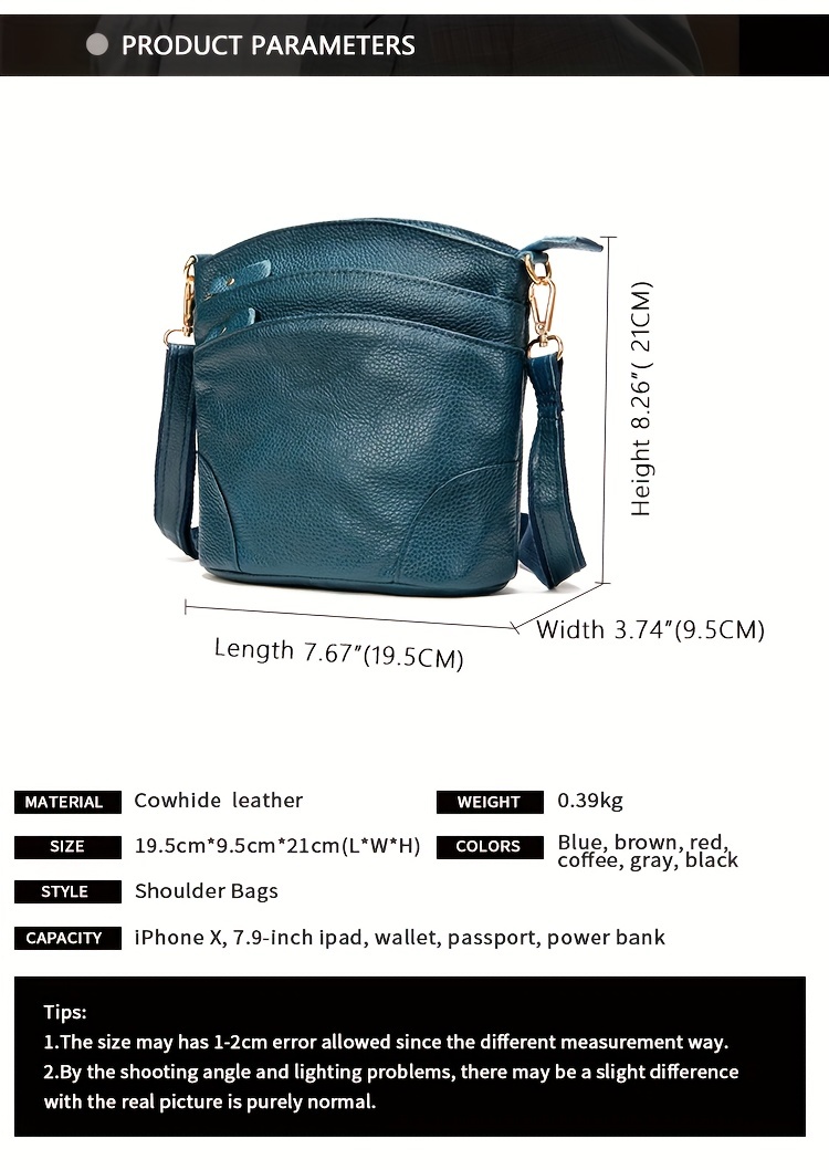 women genuine leather crossbody bag retro style solid color bucket bag multi pockets shoulder purse details 1