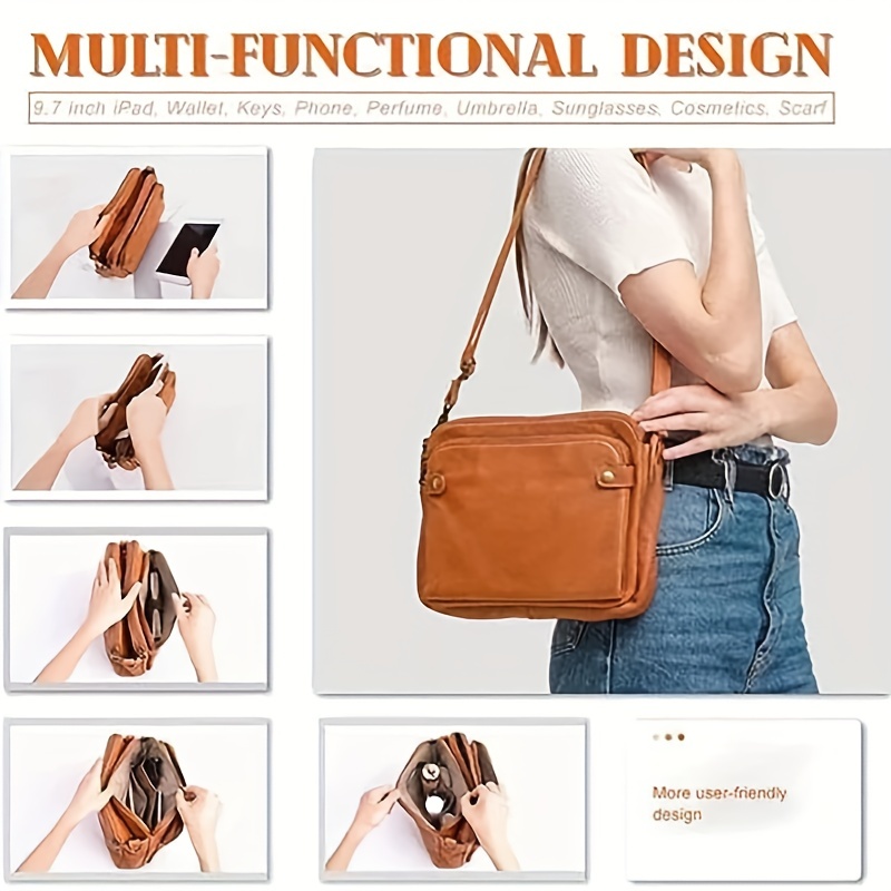 retro three layer crossbody bag simple solid color shoulder bag durable fau leather wallet details 1