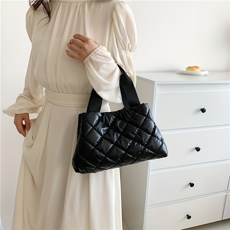 fashion puffer quilted handbag fashion soft tote bag womens lightweight padded shoulder bag details 2