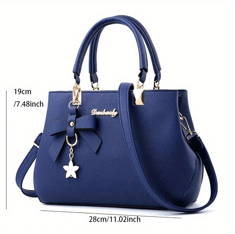 fashion bow decor handbags solid color satchel purse womens pu leather crossbody bag details 2