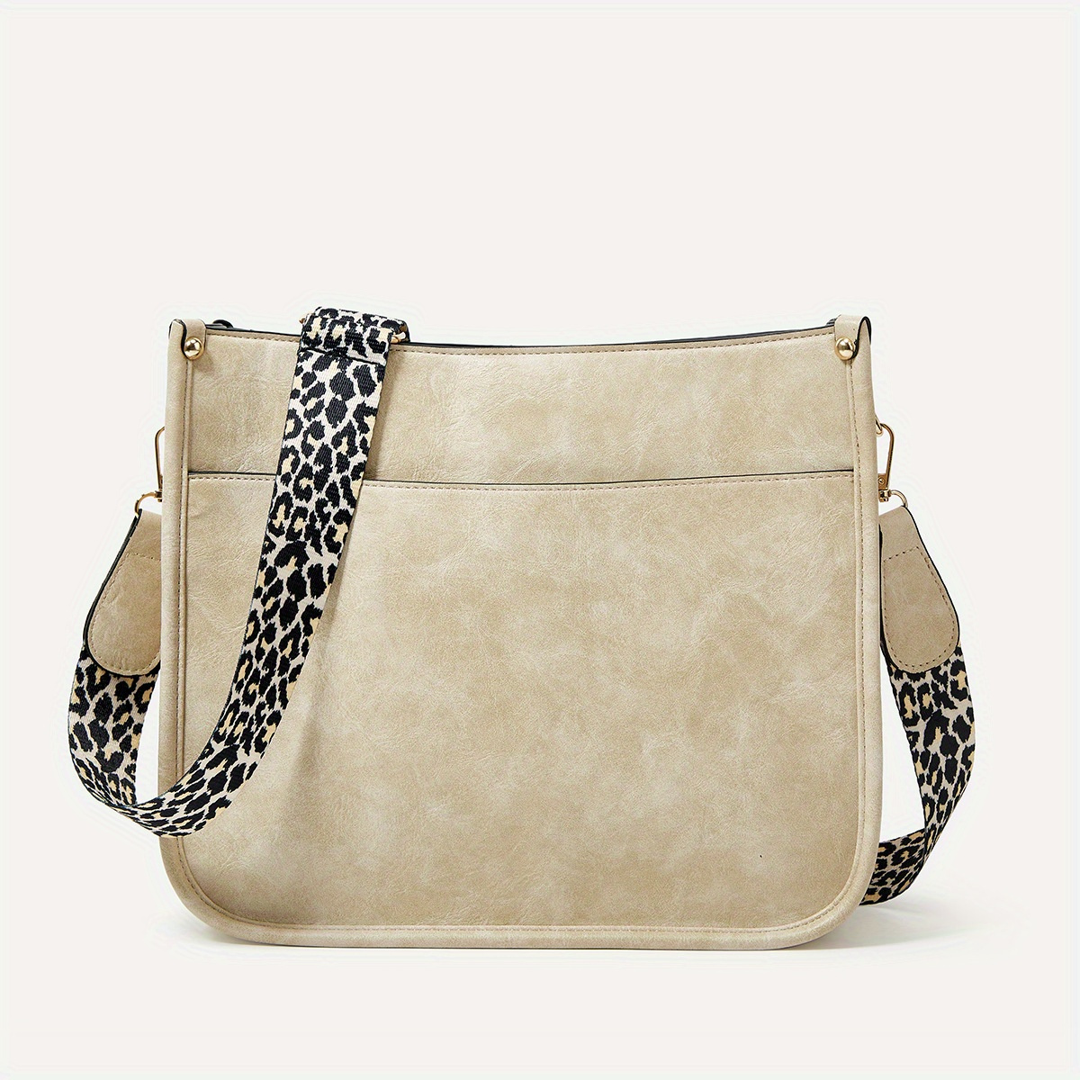 leopard print straps crossbody bag solid color saddle bag shoulder zipper bag for work details 5