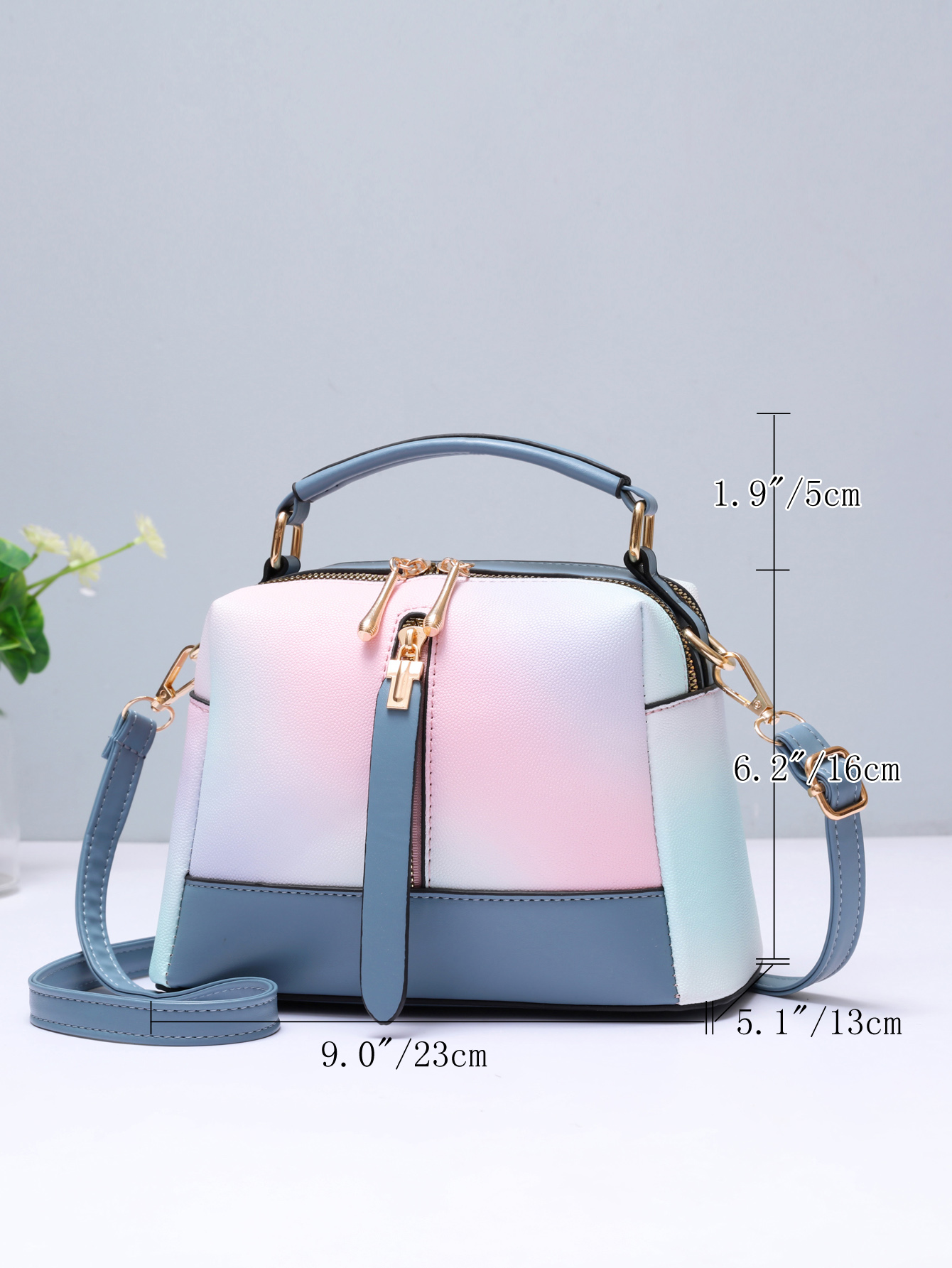 ombre square handbag fashion crossbody bag with multi zipper womens small pu leather purse details 2