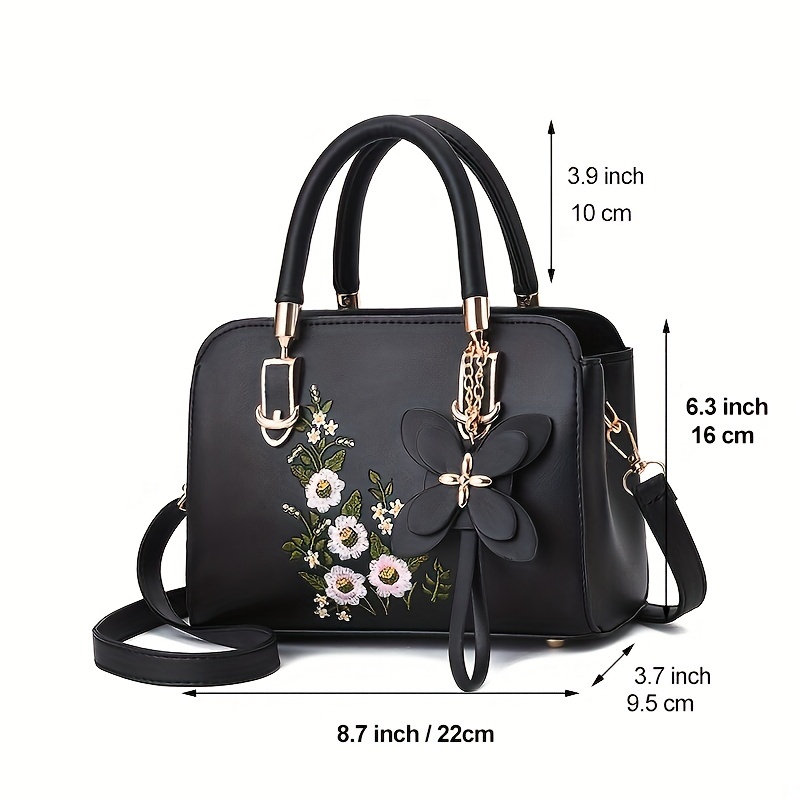 elegant floral pattern handbag womens fashion faux leather shoulder bag trendy double handle purse details 4