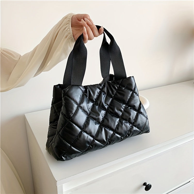 puffer quilted tote bag for women lightweight padded handbag large capacity shoulder bag for winter details 5