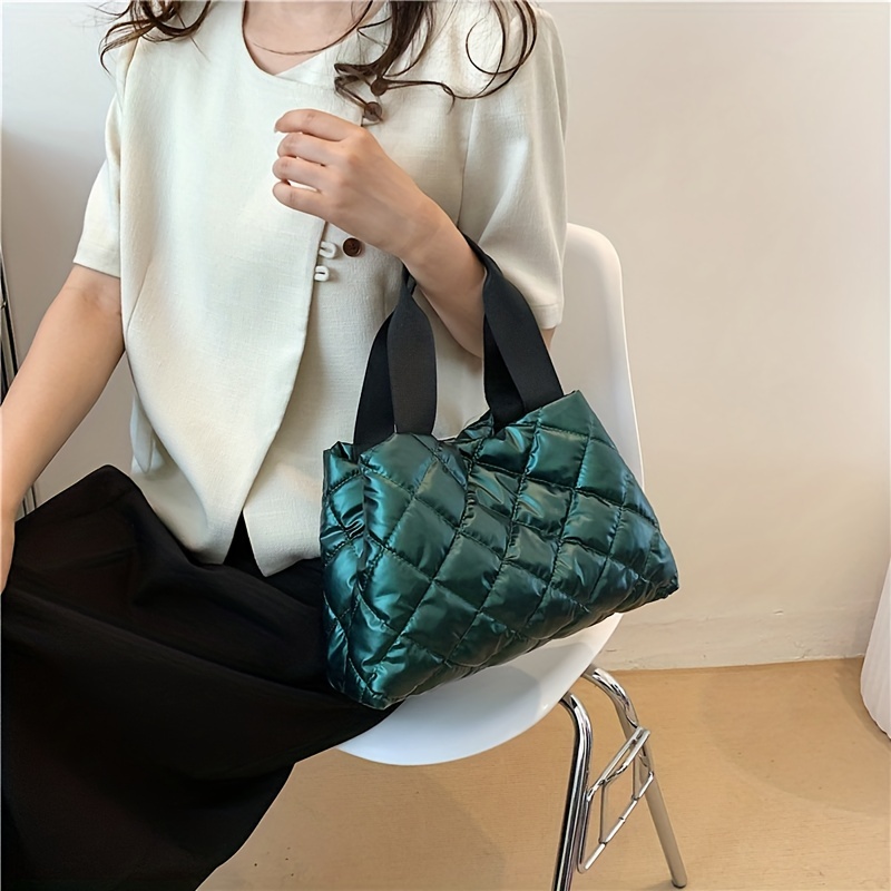 puffer quilted tote bag for women lightweight padded handbag large capacity shoulder bag for winter details 9