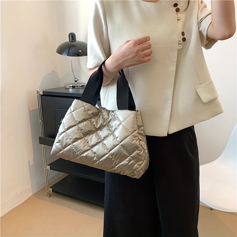 puffer quilted tote bag for women lightweight padded handbag large capacity shoulder bag for winter details 11