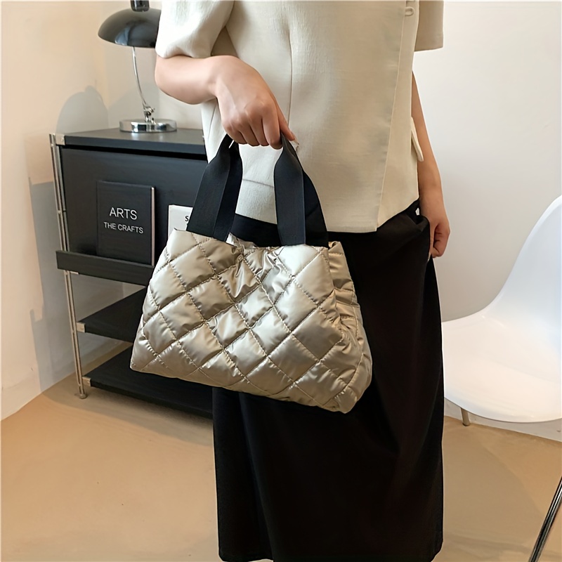 puffer quilted tote bag for women lightweight padded handbag large capacity shoulder bag for winter details 13