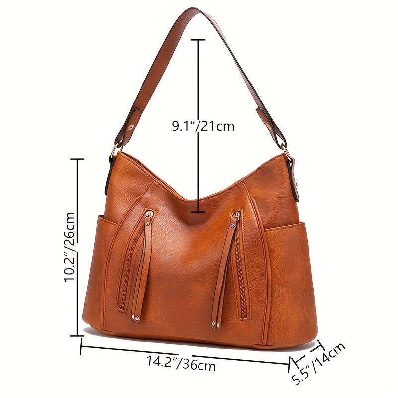 large capacity retro hobo bag fashion casual solid color faux leather shoulder bag with adjustable strap womens simple versatile handbag underarm bag details 2